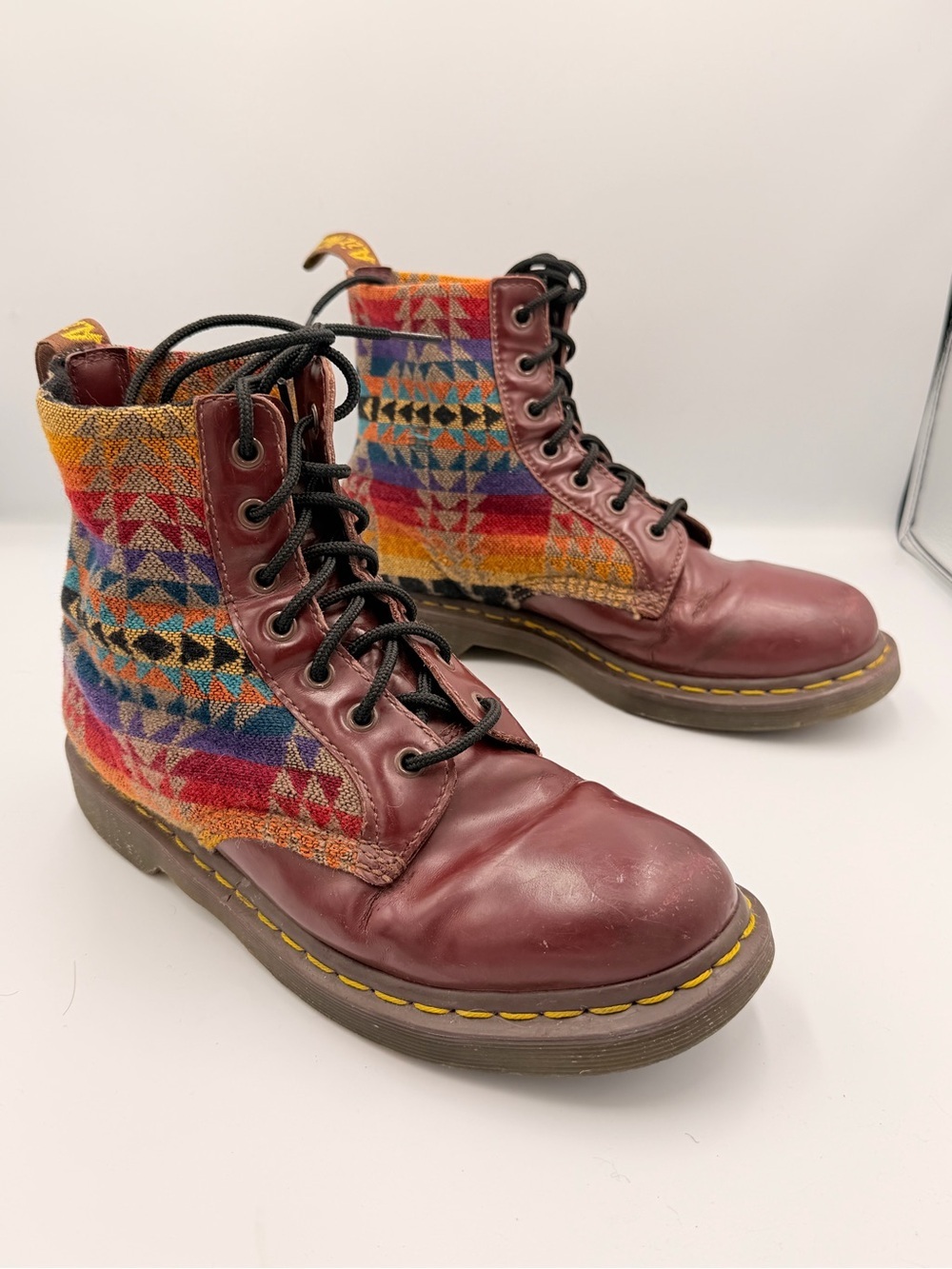 Dr Martens Pendleton Rare Collab Burgundy Southwestern Knit Boho Combat Boot 40 - Picture 7 of 8